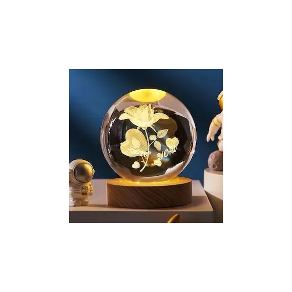 Imagine_WhatsApp_2025-05-19_la_13.34.02_9836072e.jpg Lampa de veghe Glob Cristal 3D cu Floare, 6cm, lumina calda ambientala, cu baza din lemn, decor delicat pentru dormitor si birou - imagine 1