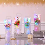 Buchet trandafiri din sapun cu ursulet in cutie transparenta eleganta – 24.5x10x7cm