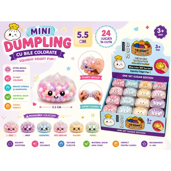 ChatGPT_Image_9_iun._2026,_10_01_20.png Jucarie Antistres Squishy Dumpling cu Bile Gel Colorate, 5 cm, Rainbow Mystery, Surpriza Colorata - imagine 1
