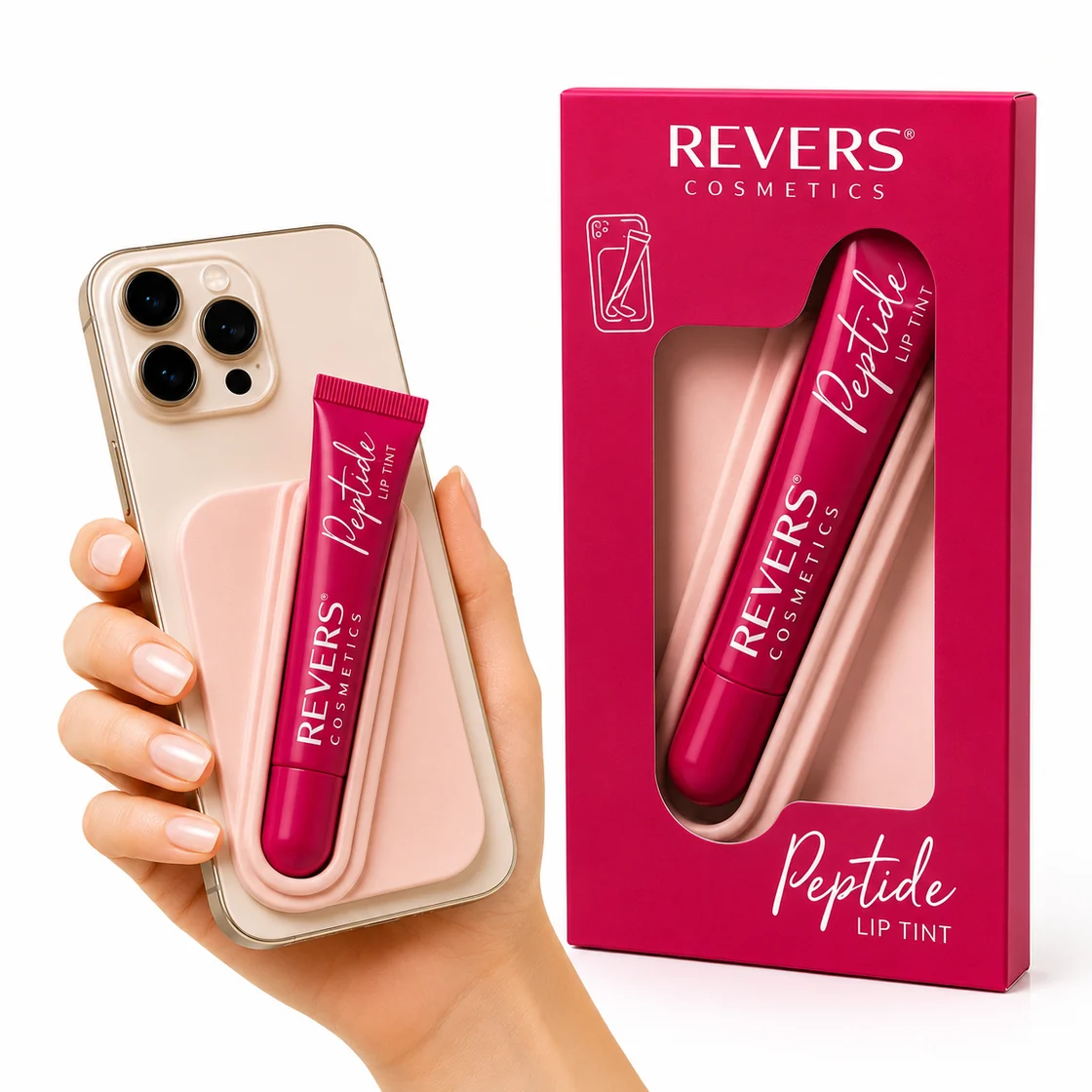 Revers-Ulei-cu-Peptide-01-Cherry-Glaze_3_1120x Ulei de buze nuantator cu peptide+ suport telefon, 01 Cherry Glaze, Revers, 10ml - imagine 1